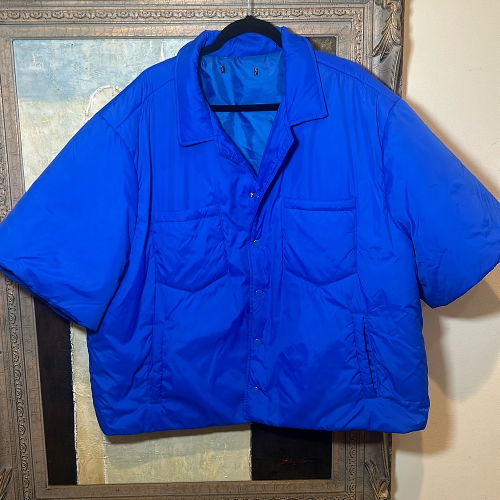 Blue puffer coat